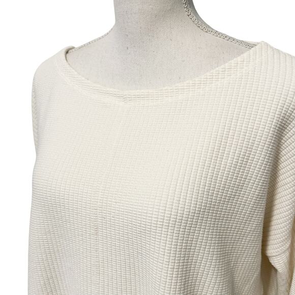 Lilla P Shirttail Hem Boatneck Waffle Top Drop Sleeve Pullover Cream Talc XL - Picture 4 of 9